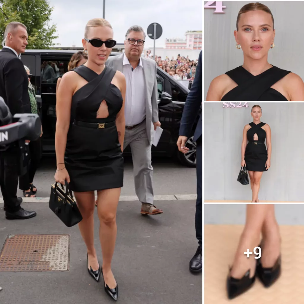 “Strutting in Style: Scarlett Johansson Rocks Kitten Heels at Prada’s Spring 2024 Fashion Show in Milan”